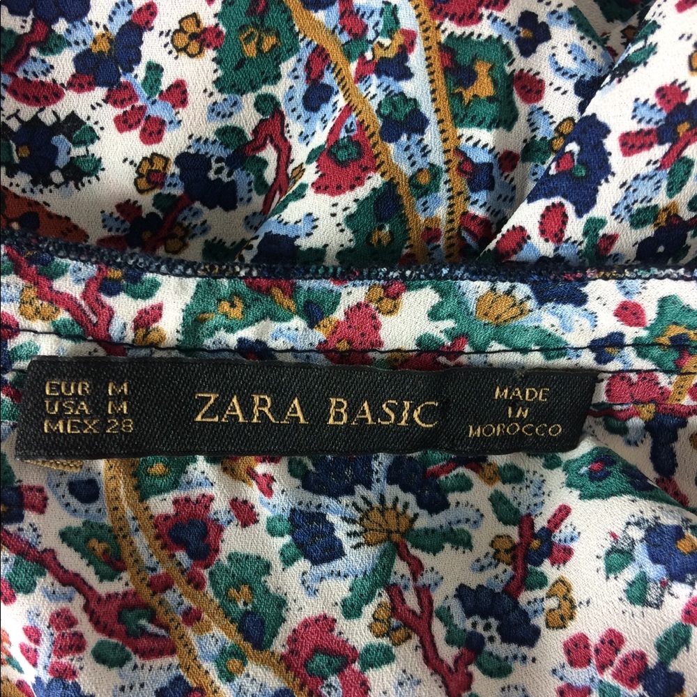 Zara Basic Floral Pattern Button Collar Blouse M - image 7